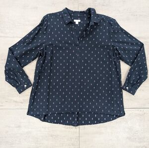 J. Jill Women's Navy Aztec Western Long Sleeve Blouse Tunic Top Size Large